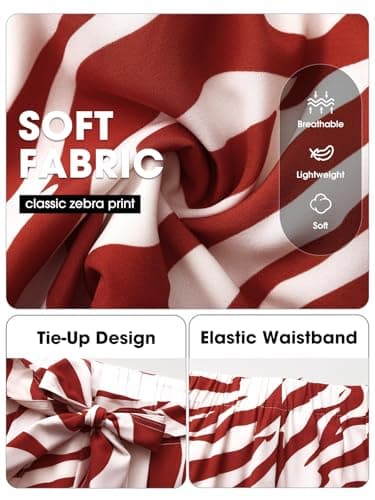 EXLURA Womens High Waist Boho Shorts Zebra Print Color Block Tie Knot Summer Beach Vacation Flowy Shorts with Pockets 2026 Red - Thumbnail 5