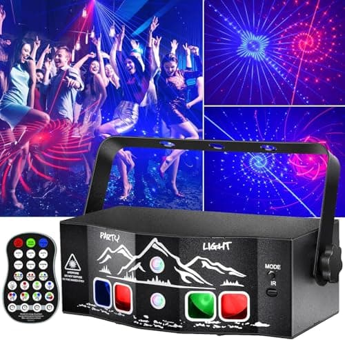 4-Lens Party Lights with Unique Blue Patterns - RGBW LED Background Strobe Light, Sound Activated DJ Stage Projector with Remote, USB Powered Rave Lights for Kids Birthday, Home Disco, Halloween (R40)