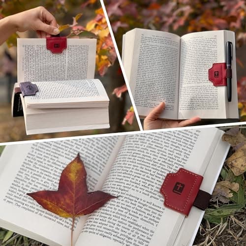 Buyborgood 4 Pcs Personalized Magnetic Leather Bookmark Pen Holder Book Lovers Christian Gifts Bygone Mark for Reading, Red-Bible + Brown-AΩ + Blue-Cross + Green-Anchor - Thumbnail 6