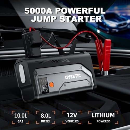 Car Jump Starter 5000A, Jump Starter Portable Battery Pack for 10.0L Gas and 8.0L Diesel Engines, 12V Lithium Jumper Box, Car Starter Booster with Power Bank, LED Light, Jumper Cable - Thumbnail 2