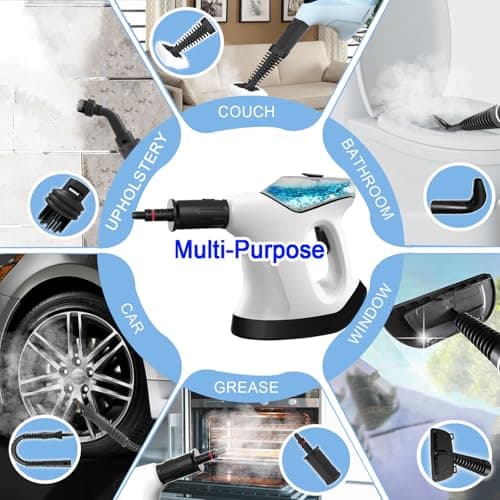 Handheld Steam Cleaner for Home, 10S Immediate Heat Hand Held Steam Cleaner, with Visualized Large Water Tank & 9 PCS Accessories & Safety Lock, for Kitchen,Couch,Floor,Window,Car (WHITE&BLACK) - Thumbnail 6