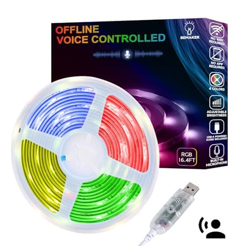 AI Voice Activated Under Bed Lights Strip,Indoor Kids Bedroom Night Lights RGBW, No App/Wifi Required, Dimmable Color Changing Strong Adhesive, Music Sync USB Powered 16.4ft for Kitchen Cabinet - Image 1