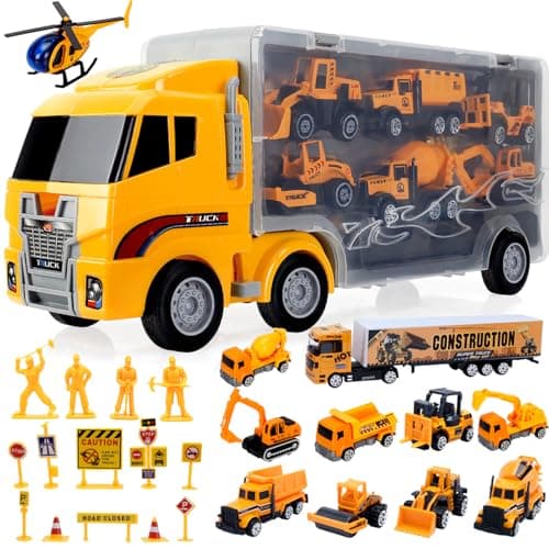 ALOTJOY Toys for Boys,13 Pcs Engineering Die-cast Construction Car Toddler Toys for 3 Year Old Boys Vehicles Gifts Kids Toys for Age 3 4 5 6 7 Year Old Kids - Image 1