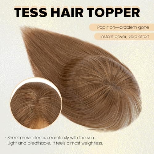 TESS Hair Toppers for Women Hair Pieces for Women with Thinning Hair Clip in Handmade Lace Base 3 Clips, 3.2 × 4.5 Inch, 12 Inch, Dark Linen - Thumbnail 3