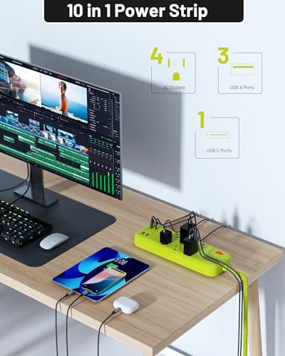 Omnibar USB Surge Bar 4 Power Strip - 4 Outlets 4 USB Ports(1 USB C), Multi Plug Outlet Extender with 6Ft Braided Extension Cord, 1800 J, Wall Mount, Flat Plug, Desk Charging Station for Office Home - Thumbnail 2