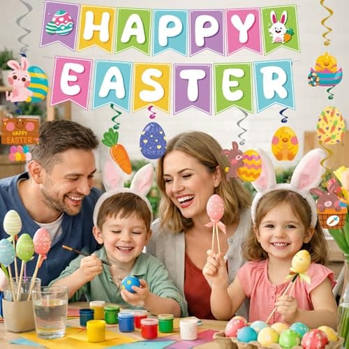 Easter Decorations - 19 Pack Hanging Swirls, Easter Banner - Easter Decorations Garland Easter Accessories Party Favors for Home Door Birthday | Easter Decor - Thumbnail 6