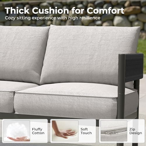 Gand Patio Outdoor Loveseat,Wicker Conversation Set with Thick Cushion for Porch, Garden, Yard - Thumbnail 3