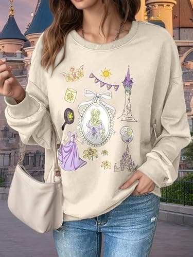 IZROLO Magic Kingdom Sweatshirt for Women Magical Shirts Princess Long Sleeve Tee Princess Pullover Tops Purple - Thumbnail 3