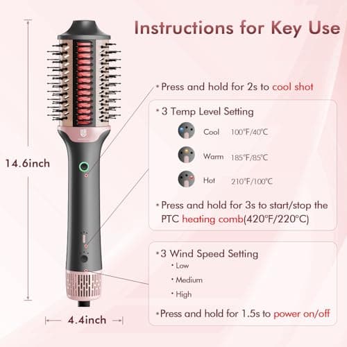 Blow Dryer Brush Hair Straightener: High Speed Hot Air Styler 110,000 RPM for Fast Drying Straightening Volumizing, One Step Volumizer with PTC Smoothing Comb Negative Ion for Silky Frizz-Free - Thumbnail 6