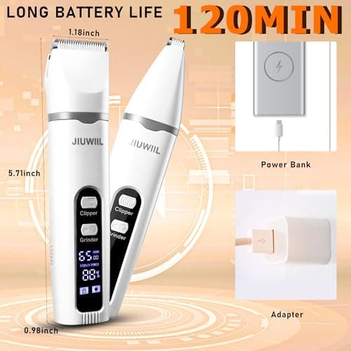JIUWIIL Dog Clippers for Grooming, 4 in 1 Dog Grooming Kit Hair Clipper with LCD Display, Dog Trimmer for Grooming, Dog Hair Trimmer for Paw Nail Grinder,Shaver Grooming Supplies for Pet Cats Dogs - Thumbnail 3
