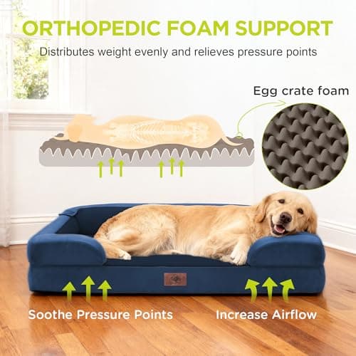 Extra Large Dog Bed, Orthopedic XL Washable Bed for Big Dog Waterproof Pet Couch Sofa Bolster with Removable Cover, Non-Slip Bottom, Tennis Ball Toy, 42x30 - Thumbnail 2