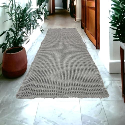 SHIMOH Waffle Bath Mat, Super Absorbent Non-Slip Bath Mats for Bathroom Floor, Machine Washable Bathroom Rugs with Tassels, Rubber Backed Bathroom Mats, Ultra Soft. (Light Gray, 2' X 6') - Thumbnail 3