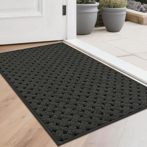 BEQHAUSE Dirt Trapper Door Mat Non-Slip Entryway Rugs Stain Resistant Absorbent Dog Doormats Woven-Look Washable Welcome Floor Doormat For Front Back Door, Dirty Wet Shoes & Paws, 20" x 32", Dark Grey - Image 1