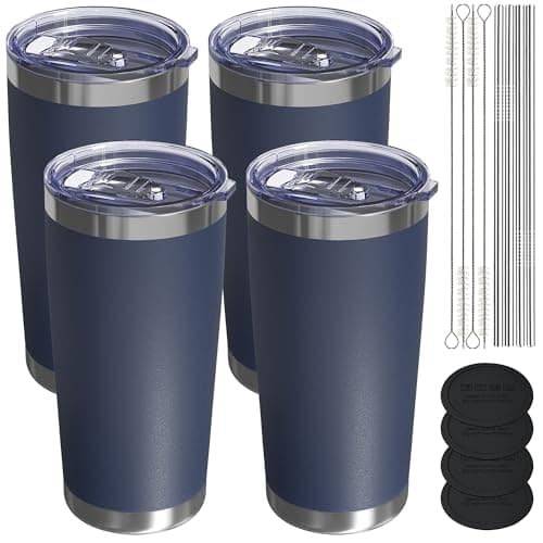 UIRZOTN Travel Coffee Tumbler 20oz, 4 Pack Leakproof Travel Coffee Mug with Lid and Straw, Stainless Steel Double Wall Vacuum Insulated Tumbler for Hot/Iced Drinks (Textured Matte, Navy Blue) - Image 1
