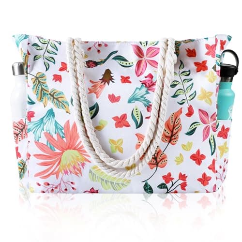 fauson Beach Bags For Women - Large Beach Bag with Zipper Waterproof Sandproof, Swiming Pool Bag Large Tote, colorful - Image 1