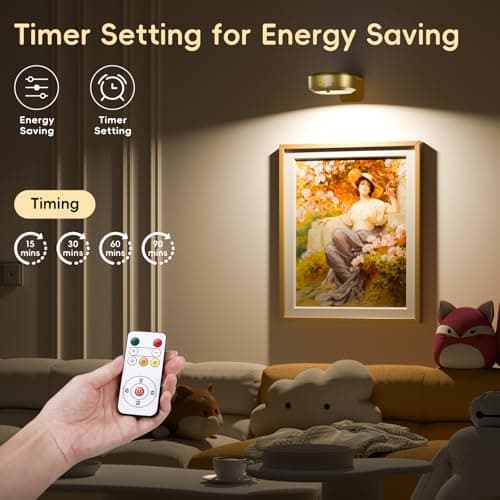 Picture Lights for Wall with Charge Station, 3 Pcs Rechargeable Magnetic Poster Lights with 3 Color Temperatures, Dimmable Timer Painting Wall Decor Light for Art Display, Frame (Gold) - Thumbnail 6
