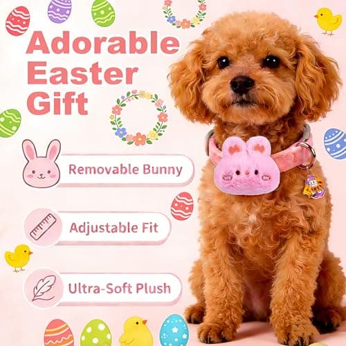 Cute Easter Dog Collar for Puppy Small Medium Large Dogs with Removable Bunny/Rabbit, Pink Girl Dog Collar for Easter, Birthday, Wedding, Daily Wear and Photoshoots (Easter, S: for Small Dog) - Thumbnail 2