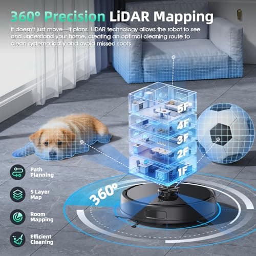 Livvi 2 in 1 Robot Vacuum and Mop Combo, 3500 Pa Suction, Laser Navigator with Smart Mapping,120 Min Runtime, App/Voice/Remote Control, Self-Charging for Pet Hair & Hard Floor - Thumbnail 4