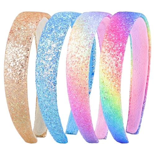Needbrock 4 Pcs Headbands for Girls Women, Glitter Rainbow Silver Blue Sparkly Sequin Hair Accessories for Girls Headbands for Parties Holidays Back to School Daily Outfits Easter Basket Stuffers - Image 1