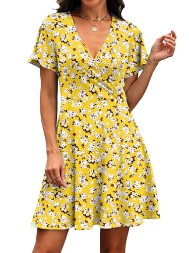 RUMIA Summer Dresses for Women 2026 Boho Beach Vacation Easter Yellow Sundresses for Spring Floral Dress Mustard L - Thumbnail 3