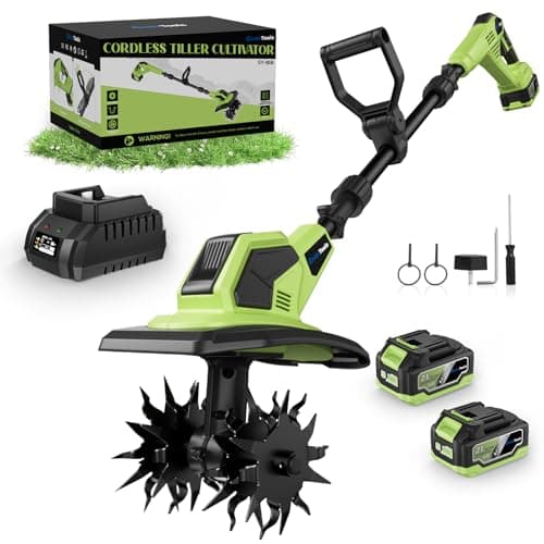 EnduTools Cordless Tiller Cultivator - 21V 360RPM Electric Garden Tiller with 2 * 4.0Ah Batteries & Fast Charger, 9In Tilling Width and 6.7In Depth, Tiller for Gardening, Lawn, Soil - Image 1