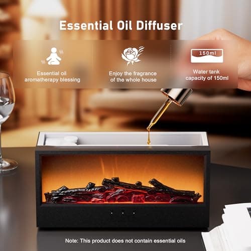 Fireplace Flame Air Diffuser Humidifier,7 Colors Aromatherapy Essential Oil Diffuser, Ultrasonic Aroma Humidifier with Remote Control & Timer for Bedroom, Home, Office, Yoga (Black) - Thumbnail 4