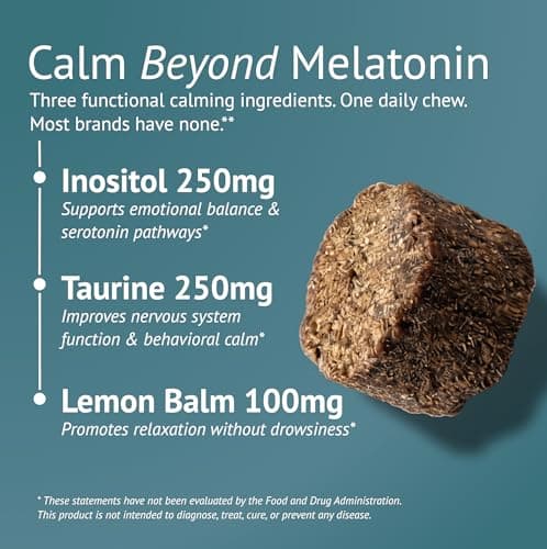 VetsLeaf Calming Chews for Dogs - Dog Anxiety Relief and Calming Sleep Support with Theanine, Lemon Balm, Taurine & Inositol - Fireworks, Thunderstorms & Separation Anxiety - Made in USA - 60 Count - Thumbnail 2