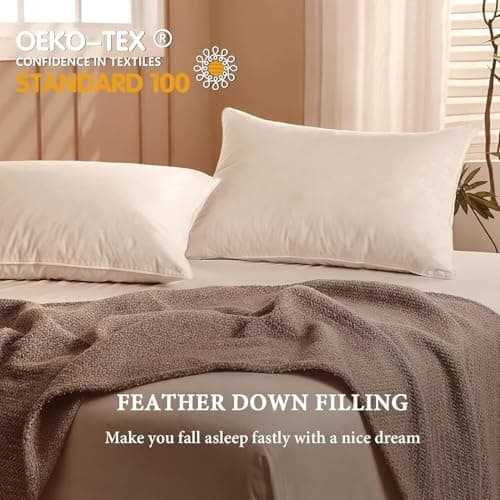 BHZ Goose Down Feather Pillows Queen Size - Hotel Collection Bed Pillows for Sleeping Soft Pillow for Side and Back Sleepers with 100% Cotton Fabric - Thumbnail 4