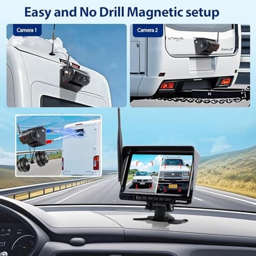 Solar Wireless Backup Camera with Magnetic, 7" HD 1080P Recording Monitor, Alarm Function, Night Vision, Vehicle Back up Cameras for Car RV Truck Trailer Camper SUV - Thumbnail 2