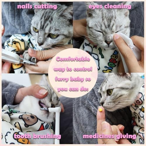 JPTECY Cat Wrap for Cutting Nails Large Size 35.5in Self-Adhesive Cat Grooming Wrap Cat Nail Clipper Hammock Soft Cat Restraint Bag for Nail Clipping Cat Grooming Supplies(Under 22lbs) - Thumbnail 5