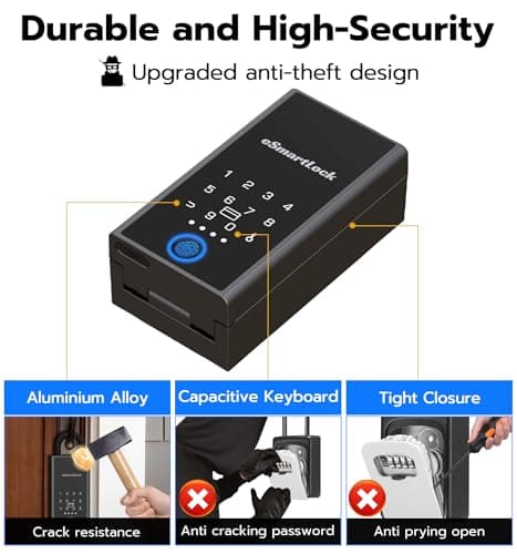 Anweller Lock Box for Keys with Code, Fingerprint RFID Smart Bluetooth Key Hider, Outdoor Waterproof Combination Lockbox for Realtor, Hosts, Keys Safe Storage, Hide a Key, Door Hanging & Wall Mount - Thumbnail 6