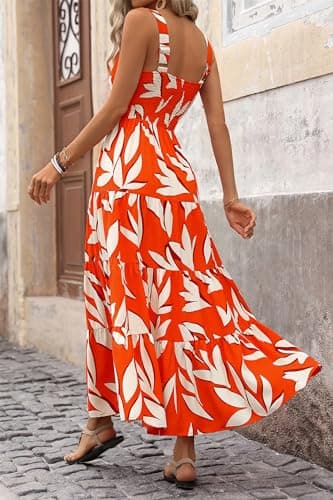 PRETTYGARDEN Women's 2026 Summer Floral Maxi Dress Sleeveless Smocked Ruffle Long Flowy Beach Vacation Boho Sundresses (Floral Orange Beige,XX-Large) - Thumbnail 2