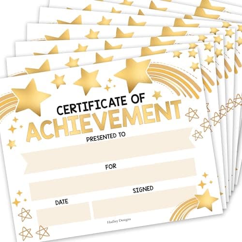 Classroom Award Certificates for Students -25 Certificate of Achievement Awards, Premium Real Gold Foil Certificate Paper, Preschool Graduation Certificates, Kindergarten Diploma, Star Student Honors - Image 1