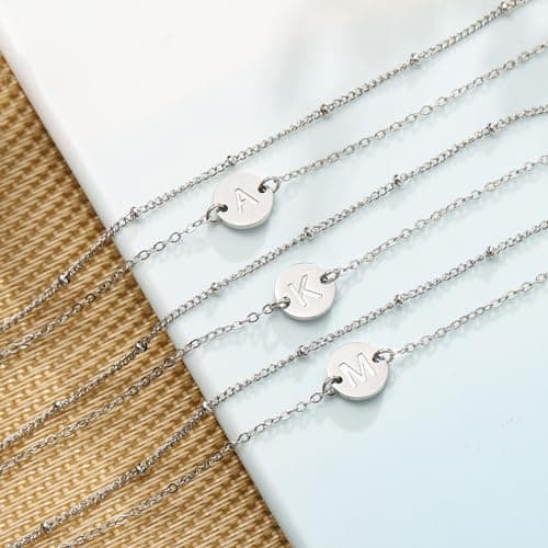 MONOZO Silver Initial Bracelets for Women Jewelry Gifts Trendy - Dainty 18K-White-Gold-Plated Disc Monogram Letter K Initial Bracelet Personalized Silver Jewelry Gifts for Women Her - Thumbnail 6