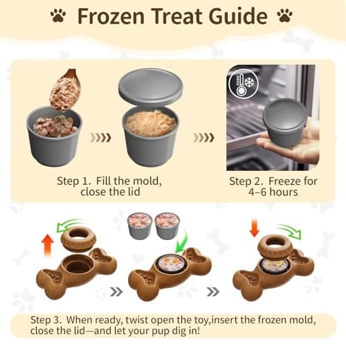 PETSWEET 3-in-1 Enrichment Dog Toy for Aggressive Chewers, Frozen Treat Toy & Interactive Treat Dispenser with Peanut Butter Grooves, Long Lasting Chew Toy for Large Dogs, Easy to Clean, Brown - Thumbnail 3