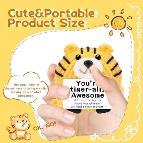 DAFURIET Birthday Valentine Gifts for Women Men: Mini Funny Positive Tiger Crochet Animal Gift for Coworkers, Boss, Dad, Teacher, Friend - Desk Home Decor & Emotional Inspirational Support - Thumbnail 2