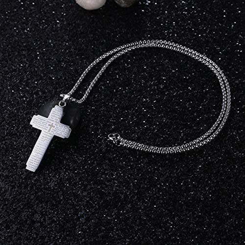 Rehoboth Stainless Steel Our Father Lord's Prayer Cross Pendant Necklace for Women Men Chain 24 Inch Silver - Thumbnail 4