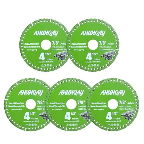 ‎5 Pack 4-1/2" Indestructible Disc for Grinder, Diamond Saw Blades, Angle Grinder Cutting Disc with 7/8" Arbor, Multifunctional Cutting Blade Tool for Metal Glass Wood Stone Tile PVC Pipes