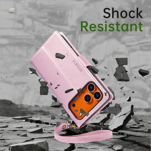 FLIPALM Wallet Case for iPhone 17 Series with Wrist Strap - PU Leather Folio Flip with Credit Card Holder & Kickstand, Protective Cover (Pink, for iPhone 17 Pro Max) - Thumbnail 6