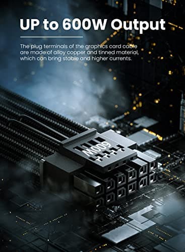 Fasgear 16 Pin GPU Cable Adapter - PCIe 5.0 12VHPWR Extension 30cm - (12+4) Male to PCIE 2x8Pin Female Sleeved 12v-2x6 Extender Cord for GeForce RTX 5070 ti 4090 4080 4070 ti 3090 ti Black - Thumbnail 2