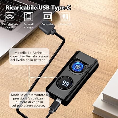 TIKIUKI Electric Lighter Dual Arc Lighter Plasma Metal Flameless Lighters Windproof Cool Lighters with LED Display for Aroma Candle,Camping (Black) - Thumbnail 3