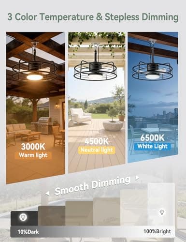 AKOFUN 20" Outdoor Ceiling Fans with Lights, IP65 Waterproof Gazebo Ceiling Fan with Remote, Plug-in Hanging Ceiling Fan for Patio Porch Pergola Canopy, Quiet DC Motor, 1200 Lumens Dimmable 3000-6500K - Thumbnail 4