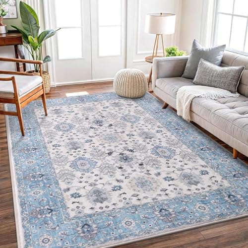 Vanmoos 4x6 Area Rug - Machine Washable, Non-Slip Soft Carpet for Living Room, Bedroom, Office, Dining Room - Durable Accent Rug for Farmhouse & High-Traffic Areas, Cozy Elegance/Blue - Image 1