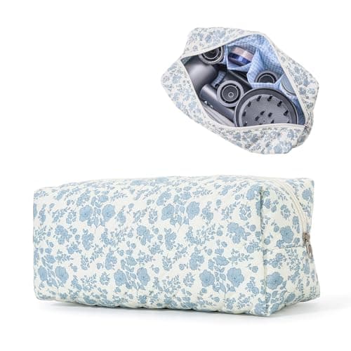 AMZMA Large Quilted Hair Tools Travel Bag, Cute Portable Cotton Floral Organizer Case for Hair Dryer Hair Curler Accessories, Gift for Women Girls