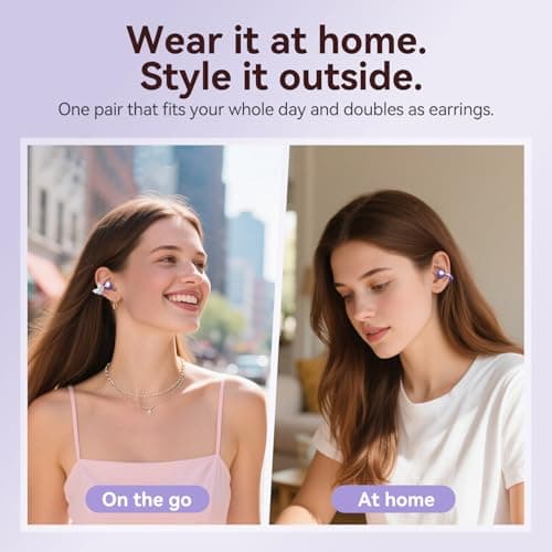 Kinglucky Gen2 Clip-On Earbuds with Butterfly Earrings, Charge & Store Without Removing Earrings, Comfortable Fit & 40H Playtime Bluetooth Open Ear Headphones for Women, Small Ears, Gifts (Purple) - Thumbnail 4