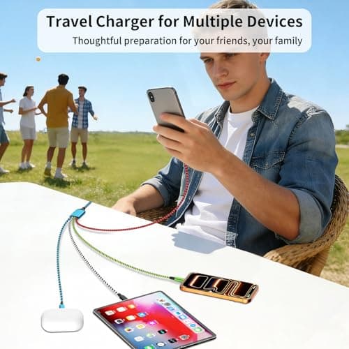 Travel Essentials, Dual Type-C 4 in 1 Multi Charging Cable 2 Pack 5FT Multi Charging Cables for All Devices,Charger Cord Adapter 2USB-C/IP Port for Cell Phones ( Blue&Black,USB A to 3 Type C+1IP ) - Thumbnail 4