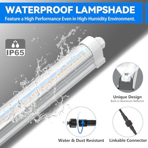 JESLED Waterproof Plant Grow Lights, 2FT Full Spectrum Grow Light, 48W(2 X 24W,300W Equiv), Linkable Led Grow Light Strip for Greenhouse, Plant Shelves, Plug and Play, Pinkish White, 2-Pack - Thumbnail 2