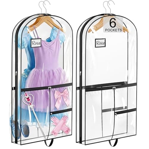 SLEEPING LAMB Dual-sided 6 Pockets Dance Garment Bags for Dancers, 40" Clear Kids Dance Costume Bag for Dance Competition Hanging Garment Bag for Ballet, Outfits, Cheer Uniform, Dress, 2 Packs, Black - Image 1