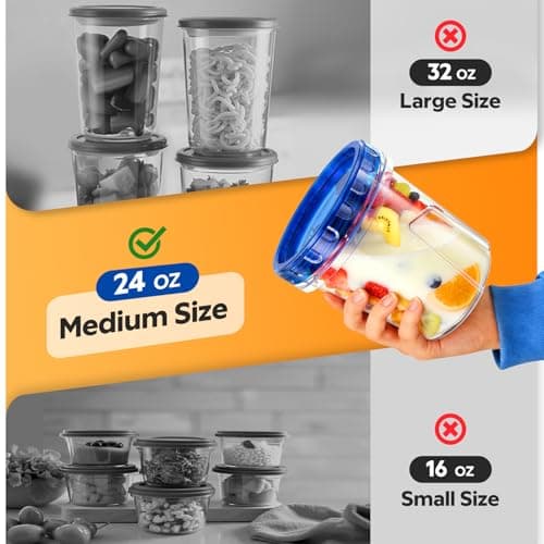 Freezer Storage Containers, [6 Pack-24 Oz] Airtight Plastic Food Storage Containers with Twist Top Lids, Soup, Meal Prep Containers | BPA Free | Stackable | Leakproof | Microwave/Dishwasher Safe - Thumbnail 5