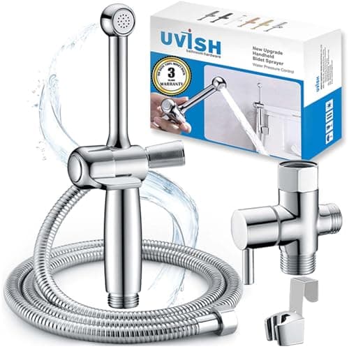 Uvish Handheld Bidet Sprayer for Toilet, Hand Held Bidet Attachment, Cloth Diaper Toilet Sprayer Brass 7.9" Bidet Wand, Adjustable Water Jet Spray for Toilet with Backflow Preventer, Chrome - Image 1